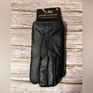 STEWART OF‎ SCOTLAND Leather Gloves Women's Knit Cuff Micro Fleece Lined